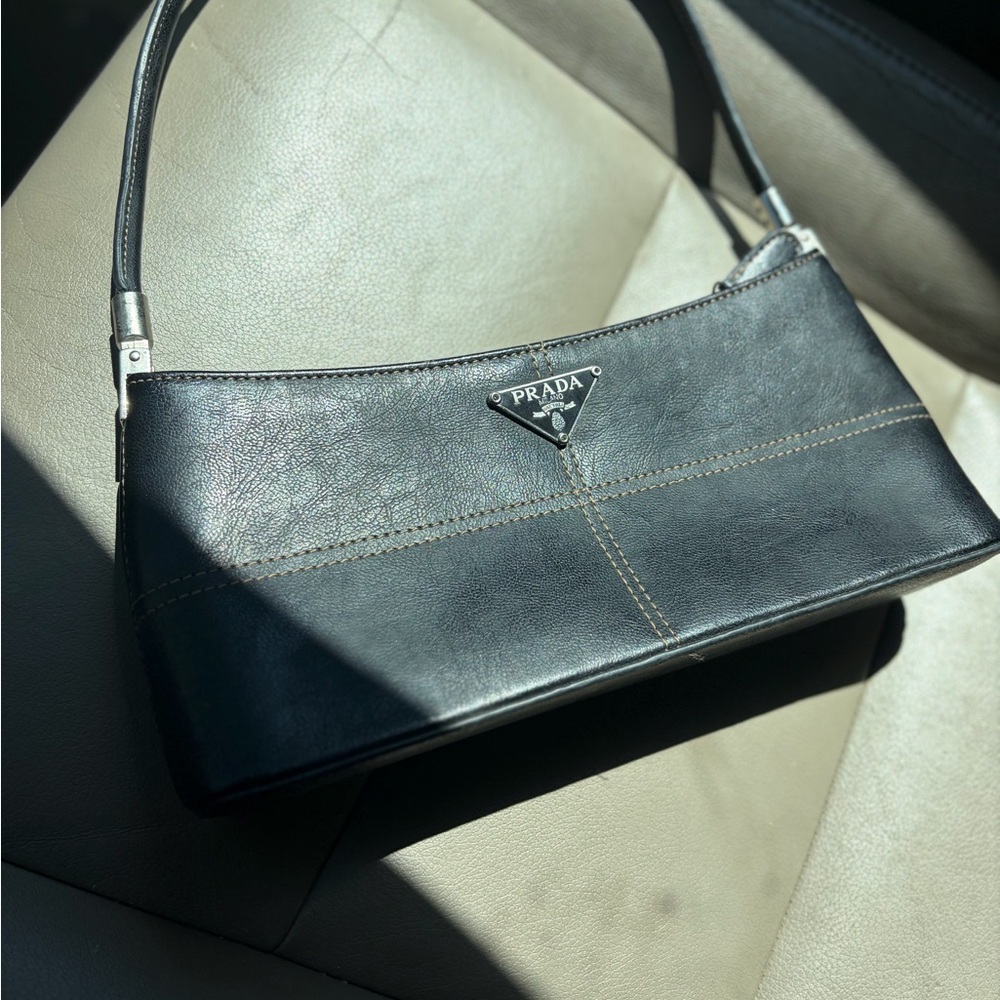 Mini Black Leather Shoulder Bag Y2K Baguette Minimal Chic Purse